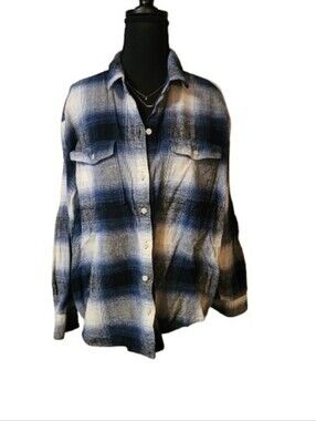 Old Navy Blue and White Plaid Boyfriend Shirt Women's Large